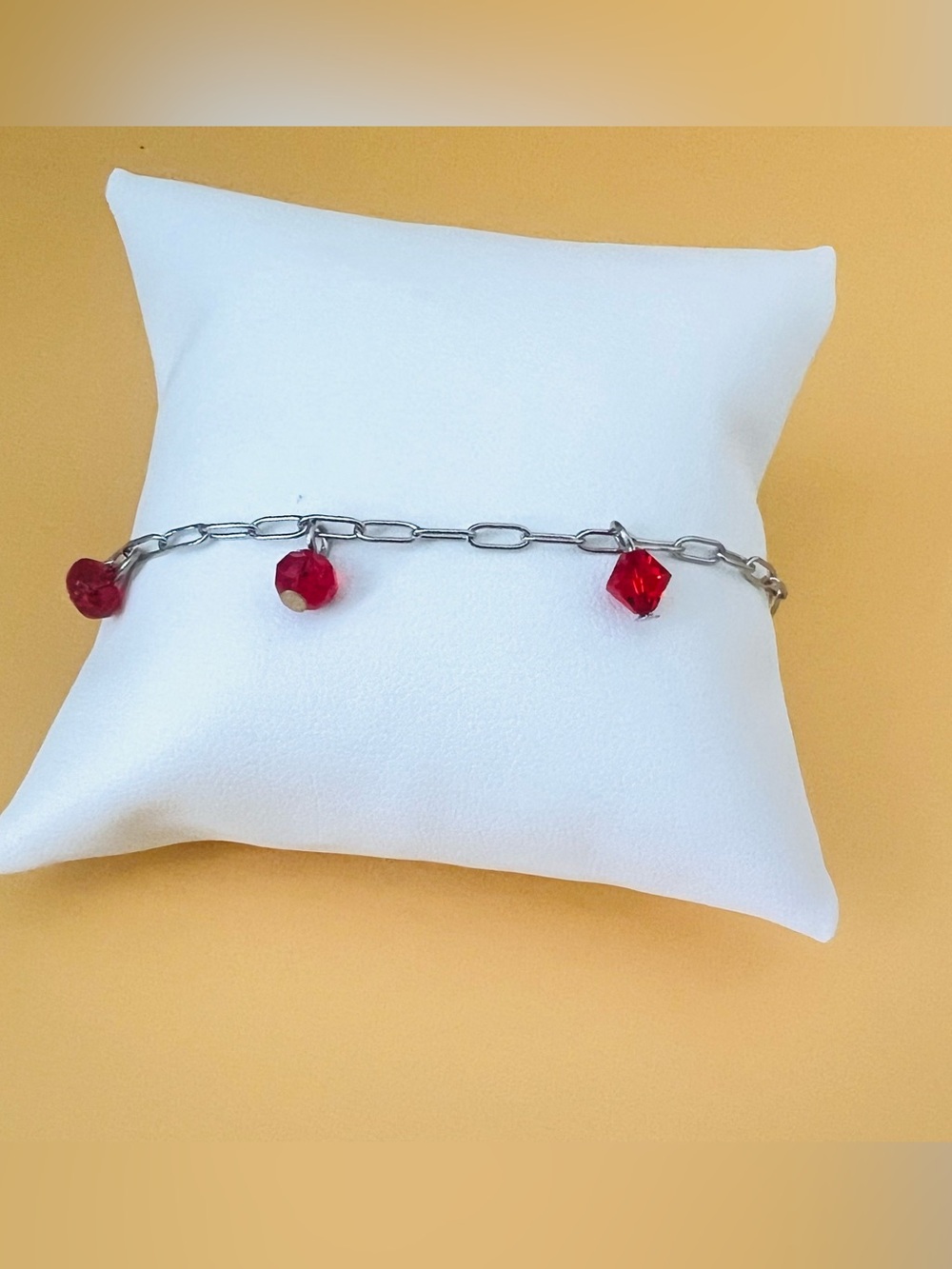 Stainless steel Chain Bracelet with Red Crystal bead Charms
